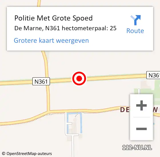 Locatie op kaart van de 112 melding: Politie Met Grote Spoed Naar De Marne, N361 hectometerpaal: 25 op 9 juni 2021 07:37