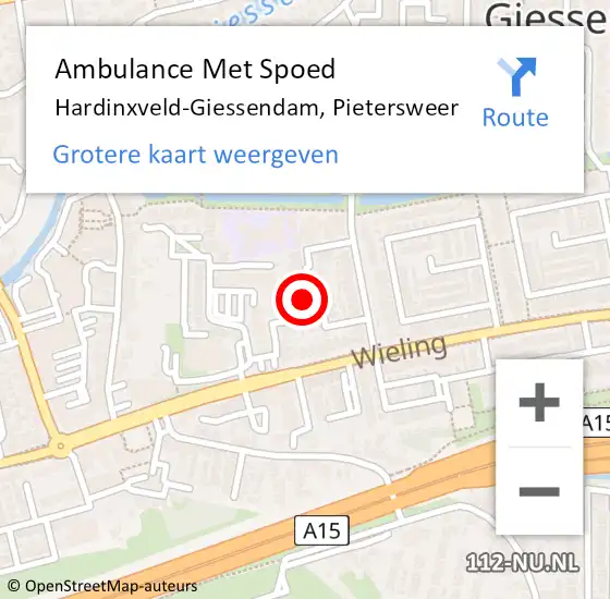 Locatie op kaart van de 112 melding: Ambulance Met Spoed Naar Hardinxveld-Giessendam, Pietersweer op 2 juli 2021 23:09