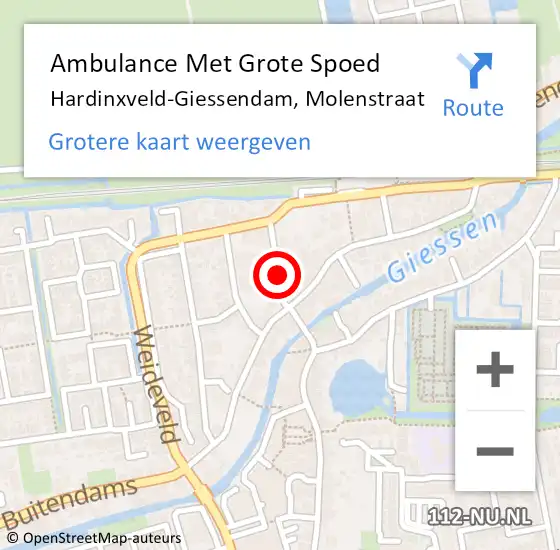 Locatie op kaart van de 112 melding: Ambulance Met Grote Spoed Naar Hardinxveld-Giessendam, Molenstraat op 8 juli 2021 04:07
