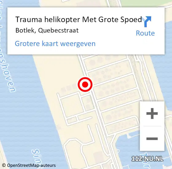 Locatie op kaart van de 112 melding: Trauma helikopter Met Grote Spoed Naar Botlek, Quebecstraat op 19 juli 2021 10:42