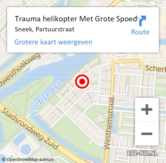 Locatie op kaart van de 112 melding: Trauma helikopter Met Grote Spoed Naar Sneek, Partuurstraat op 9 augustus 2021 11:28