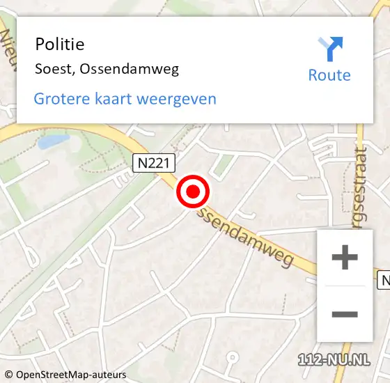 Locatie op kaart van de 112 melding: Politie Soest, Ossendamweg op 27 augustus 2021 15:26