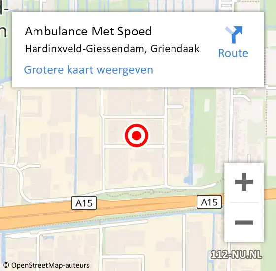Locatie op kaart van de 112 melding: Ambulance Met Spoed Naar Hardinxveld-Giessendam, Griendaak op 2 september 2021 08:36