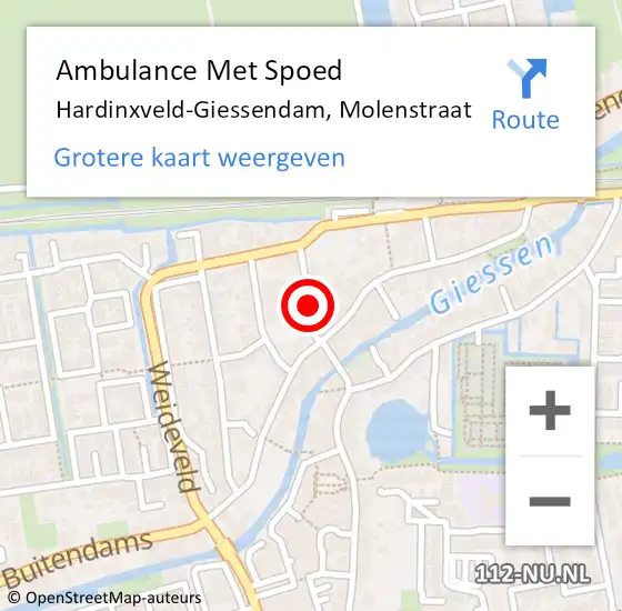 Locatie op kaart van de 112 melding: Ambulance Met Spoed Naar Hardinxveld-Giessendam, Molenstraat op 21 september 2021 21:26