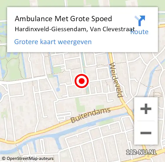 Locatie op kaart van de 112 melding: Ambulance Met Grote Spoed Naar Hardinxveld-Giessendam, Van Clevestraat op 16 oktober 2021 23:40