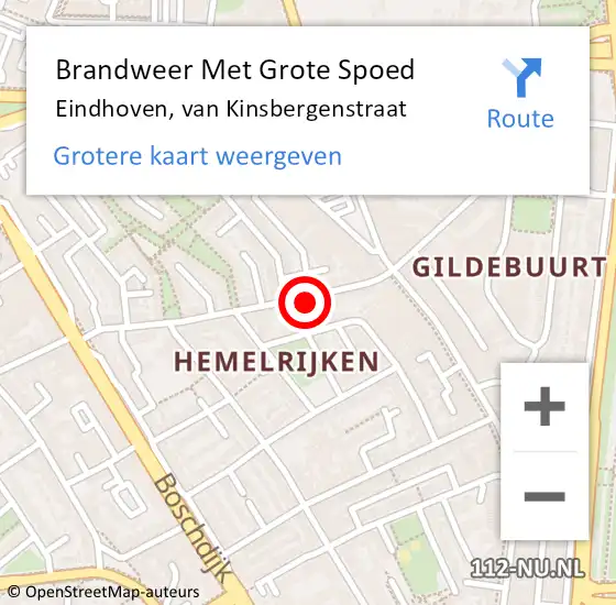Locatie op kaart van de 112 melding: Brandweer Met Grote Spoed Naar Eindhoven, van Kinsbergenstraat op 23 oktober 2021 18:39