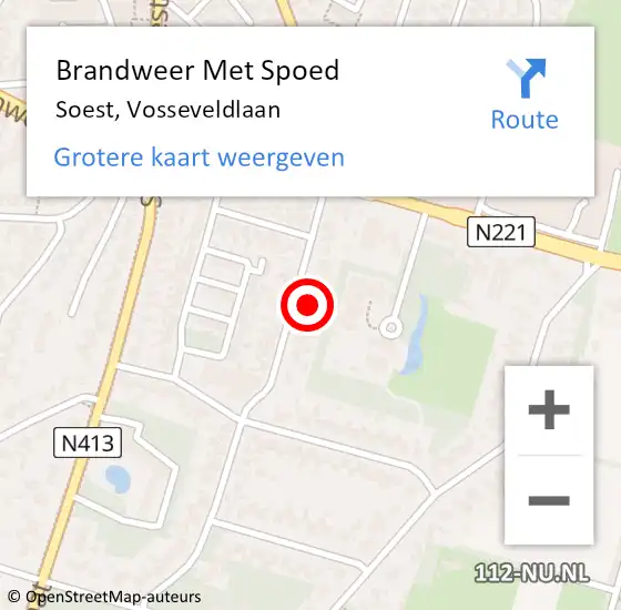 Locatie op kaart van de 112 melding: Brandweer Met Spoed Naar Soest, Vosseveldlaan op 24 oktober 2021 16:14