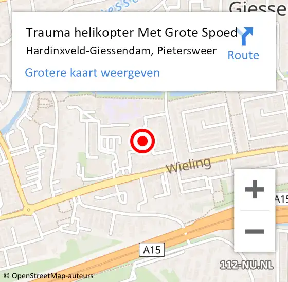 Locatie op kaart van de 112 melding: Trauma helikopter Met Grote Spoed Naar Hardinxveld-Giessendam, Pietersweer op 28 oktober 2021 12:59