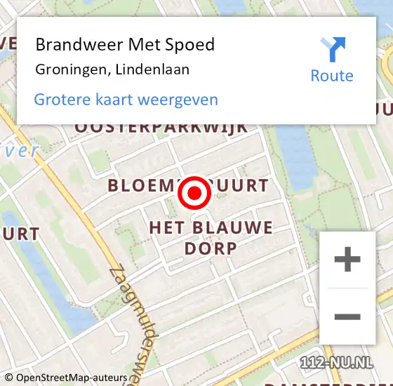 Locatie op kaart van de 112 melding: Brandweer Met Spoed Naar Groningen, Lindenlaan op 1 november 2021 11:40