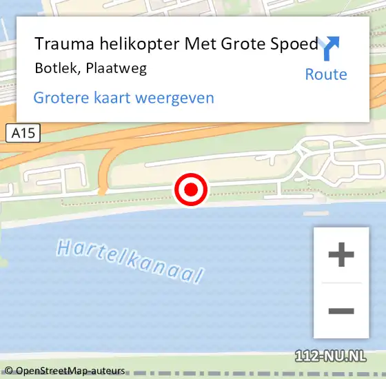 Locatie op kaart van de 112 melding: Trauma helikopter Met Grote Spoed Naar Botlek, Plaatweg op 26 november 2021 21:36