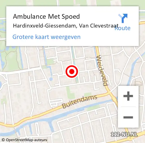 Locatie op kaart van de 112 melding: Ambulance Met Spoed Naar Hardinxveld-Giessendam, Van Clevestraat op 4 december 2021 00:03