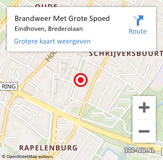 Locatie op kaart van de 112 melding: Brandweer Met Grote Spoed Naar Eindhoven, Brederolaan op 10 december 2021 15:28