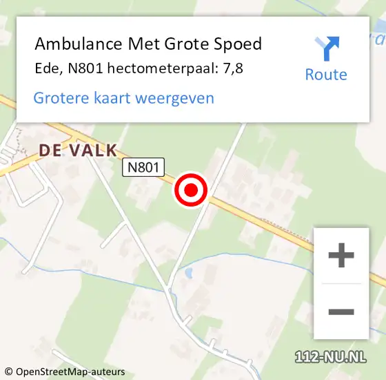 Locatie op kaart van de 112 melding: Ambulance Met Grote Spoed Naar Ede, N801 hectometerpaal: 7,8 op 17 december 2021 20:18