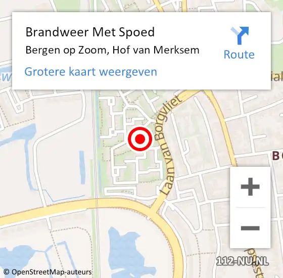 Locatie op kaart van de 112 melding: Brandweer Met Spoed Naar Bergen op Zoom, Hof van Merksem op 19 februari 2022 10:12