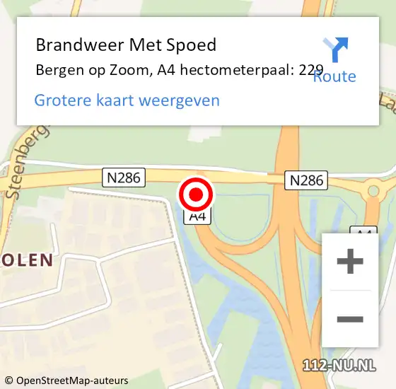 Locatie op kaart van de 112 melding: Brandweer Met Spoed Naar Bergen op Zoom, A4 hectometerpaal: 229 op 23 februari 2022 15:12