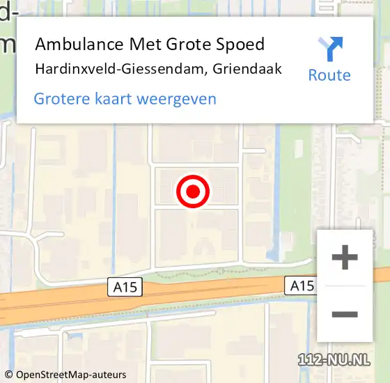 Locatie op kaart van de 112 melding: Ambulance Met Grote Spoed Naar Hardinxveld-Giessendam, Griendaak op 26 februari 2022 09:43