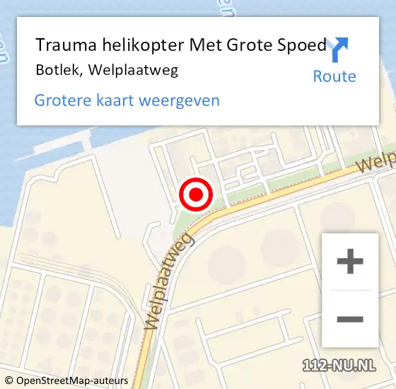 Locatie op kaart van de 112 melding: Trauma helikopter Met Grote Spoed Naar Botlek, Welplaatweg op 9 april 2022 06:25