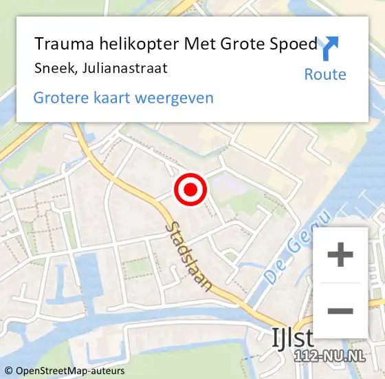 Locatie op kaart van de 112 melding: Trauma helikopter Met Grote Spoed Naar Sneek, Julianastraat op 30 april 2022 20:46