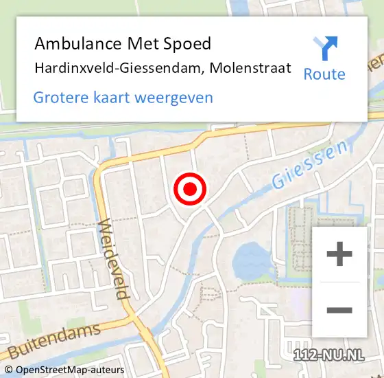Locatie op kaart van de 112 melding: Ambulance Met Spoed Naar Hardinxveld-Giessendam, Molenstraat op 12 mei 2022 08:47