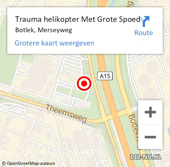 Locatie op kaart van de 112 melding: Trauma helikopter Met Grote Spoed Naar Botlek, Merseyweg op 12 mei 2022 16:12