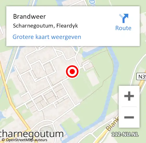 Locatie op kaart van de 112 melding: Brandweer Scharnegoutum, Fleardyk op 22 mei 2022 00:58