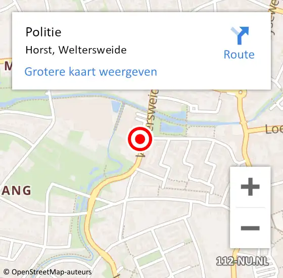 Locatie op kaart van de 112 melding: Politie Horst, Weltersweide op 9 juni 2022 15:58