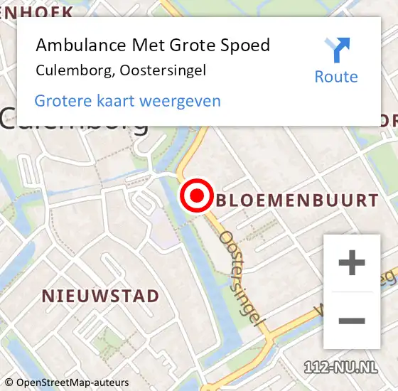 Locatie op kaart van de 112 melding: Ambulance Met Grote Spoed Naar Culemborg, Oostersingel op 3 juli 2022 14:35