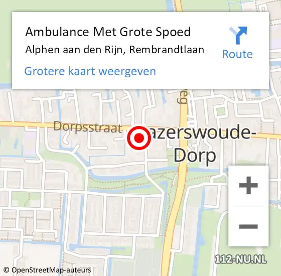 Locatie op kaart van de 112 melding: Ambulance Met Grote Spoed Naar Alphen aan den Rijn, Rembrandtlaan op 6 juli 2022 06:09
