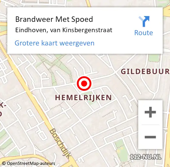 Locatie op kaart van de 112 melding: Brandweer Met Spoed Naar Eindhoven, van Kinsbergenstraat op 11 juli 2022 22:21
