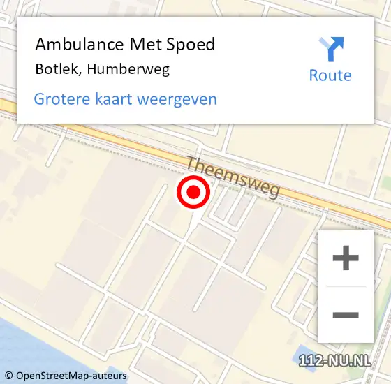 Locatie op kaart van de 112 melding: Ambulance Met Spoed Naar Botlek, Humberweg op 13 juli 2022 17:22