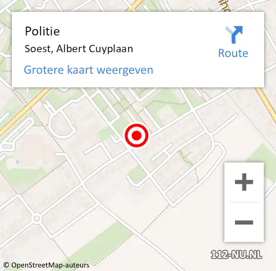 Locatie op kaart van de 112 melding: Politie Soest, Albert Cuyplaan op 19 juli 2022 21:27
