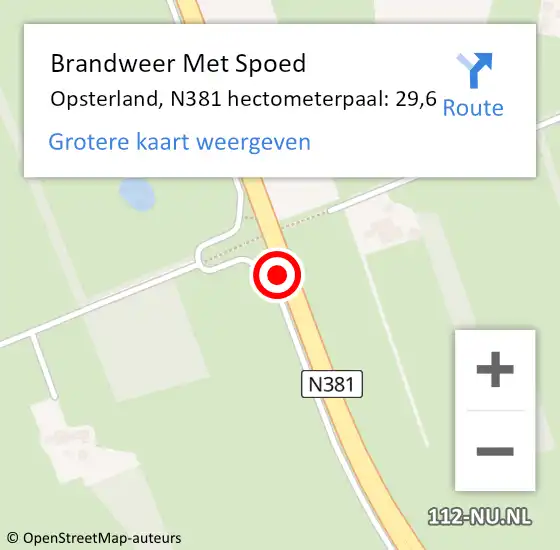 Locatie op kaart van de 112 melding: Brandweer Met Spoed Naar Opsterland, N381 hectometerpaal: 29,6 op 31 juli 2022 01:00