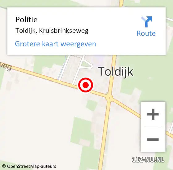 Locatie op kaart van de 112 melding: Politie Toldijk, Kruisbrinkseweg op 3 augustus 2022 15:06