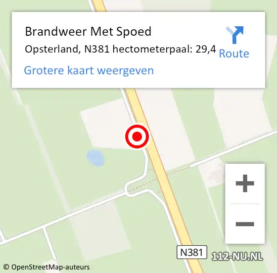 Locatie op kaart van de 112 melding: Brandweer Met Spoed Naar Opsterland, N381 hectometerpaal: 29,4 op 3 augustus 2022 23:47
