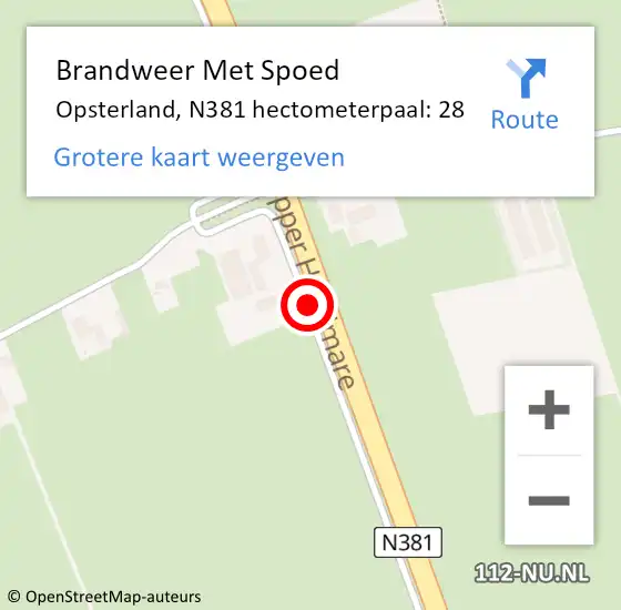 Locatie op kaart van de 112 melding: Brandweer Met Spoed Naar Opsterland, N381 hectometerpaal: 28 op 6 augustus 2022 07:18