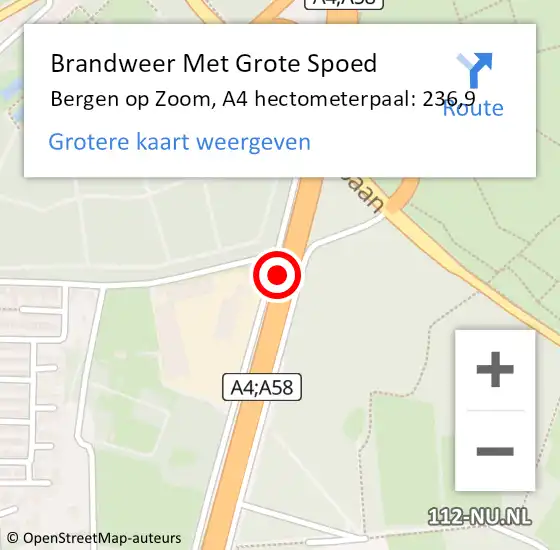 Locatie op kaart van de 112 melding: Brandweer Met Grote Spoed Naar Bergen op Zoom, A4 hectometerpaal: 236,9 op 6 augustus 2022 14:11