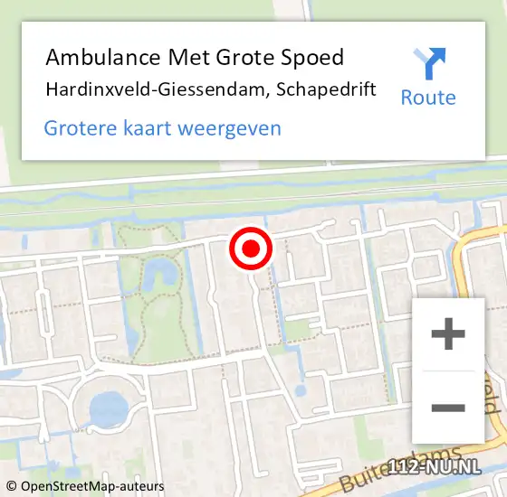 Locatie op kaart van de 112 melding: Ambulance Met Grote Spoed Naar Hardinxveld-Giessendam, Schapedrift op 15 augustus 2022 15:10