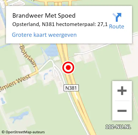 Locatie op kaart van de 112 melding: Brandweer Met Spoed Naar Opsterland, N381 hectometerpaal: 27,1 op 21 augustus 2022 16:46