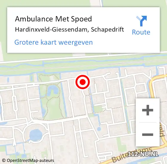 Locatie op kaart van de 112 melding: Ambulance Met Spoed Naar Hardinxveld-Giessendam, Schapedrift op 29 augustus 2022 09:31
