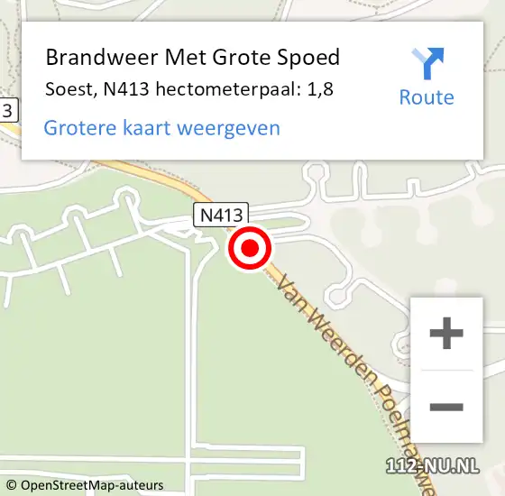 Locatie op kaart van de 112 melding: Brandweer Met Grote Spoed Naar Soest, N413 hectometerpaal: 1,8 op 18 september 2022 18:46
