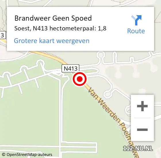 Locatie op kaart van de 112 melding: Brandweer Geen Spoed Naar Soest, N413 hectometerpaal: 1,8 op 18 september 2022 18:49