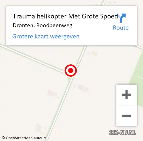 Locatie op kaart van de 112 melding: Trauma helikopter Met Grote Spoed Naar Dronten, Roodbeenweg op 19 september 2022 09:39