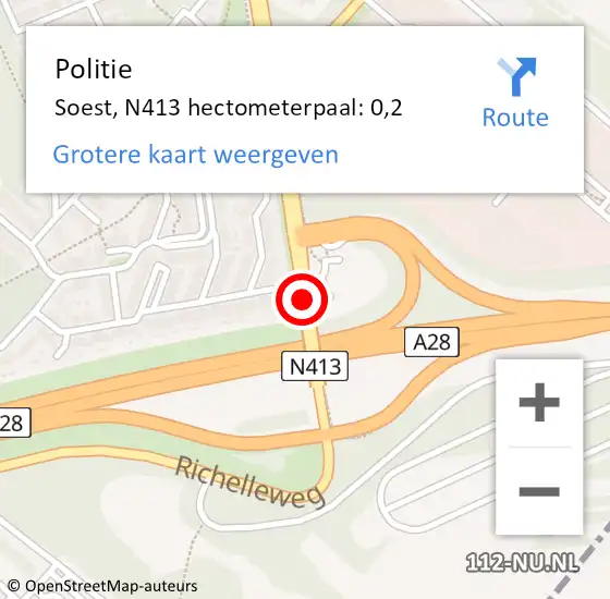 Locatie op kaart van de 112 melding: Politie Soest, N413 hectometerpaal: 0,2 op 4 oktober 2022 07:43