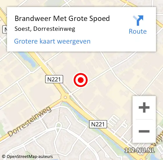 Locatie op kaart van de 112 melding: Brandweer Met Grote Spoed Naar Soest, Dorresteinweg op 8 oktober 2022 20:03