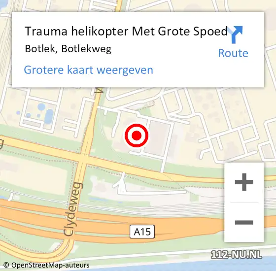 Locatie op kaart van de 112 melding: Trauma helikopter Met Grote Spoed Naar Botlek, Botlekweg op 14 oktober 2022 14:38