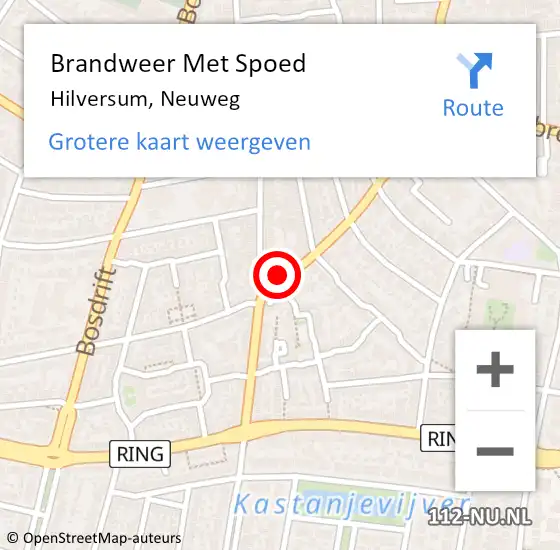 Locatie op kaart van de 112 melding: Brandweer Met Spoed Naar Hilversum, Neuweg op 19 oktober 2022 21:18