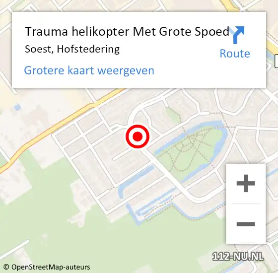 Locatie op kaart van de 112 melding: Trauma helikopter Met Grote Spoed Naar Soest, Hofstedering op 20 oktober 2022 00:59