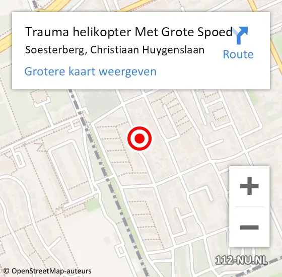 Locatie op kaart van de 112 melding: Trauma helikopter Met Grote Spoed Naar Soesterberg, Christiaan Huygenslaan op 20 oktober 2022 12:48