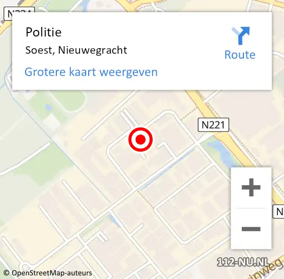 Locatie op kaart van de 112 melding: Politie Soest, Nieuwegracht op 9 november 2022 17:38