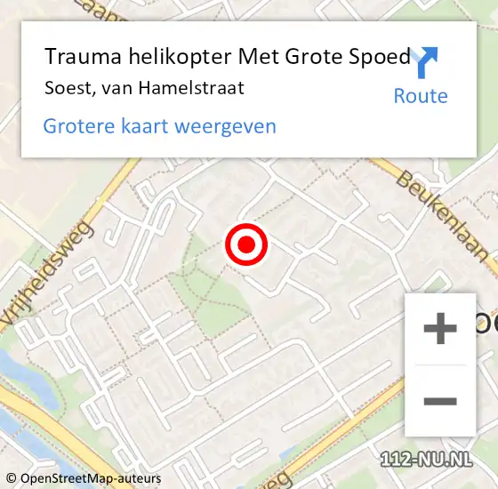 Locatie op kaart van de 112 melding: Trauma helikopter Met Grote Spoed Naar Soest, van Hamelstraat op 9 november 2022 19:14